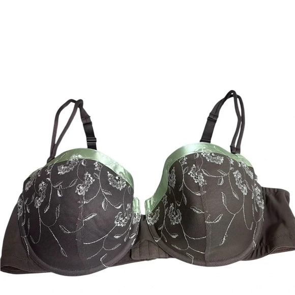 Cacique brown bra with embroidered flowers size 44DD - Picture 2 of 11